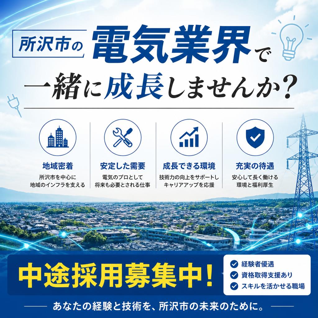 所沢市の電気業界で一緒に成長しませんか？中途採用募集中！